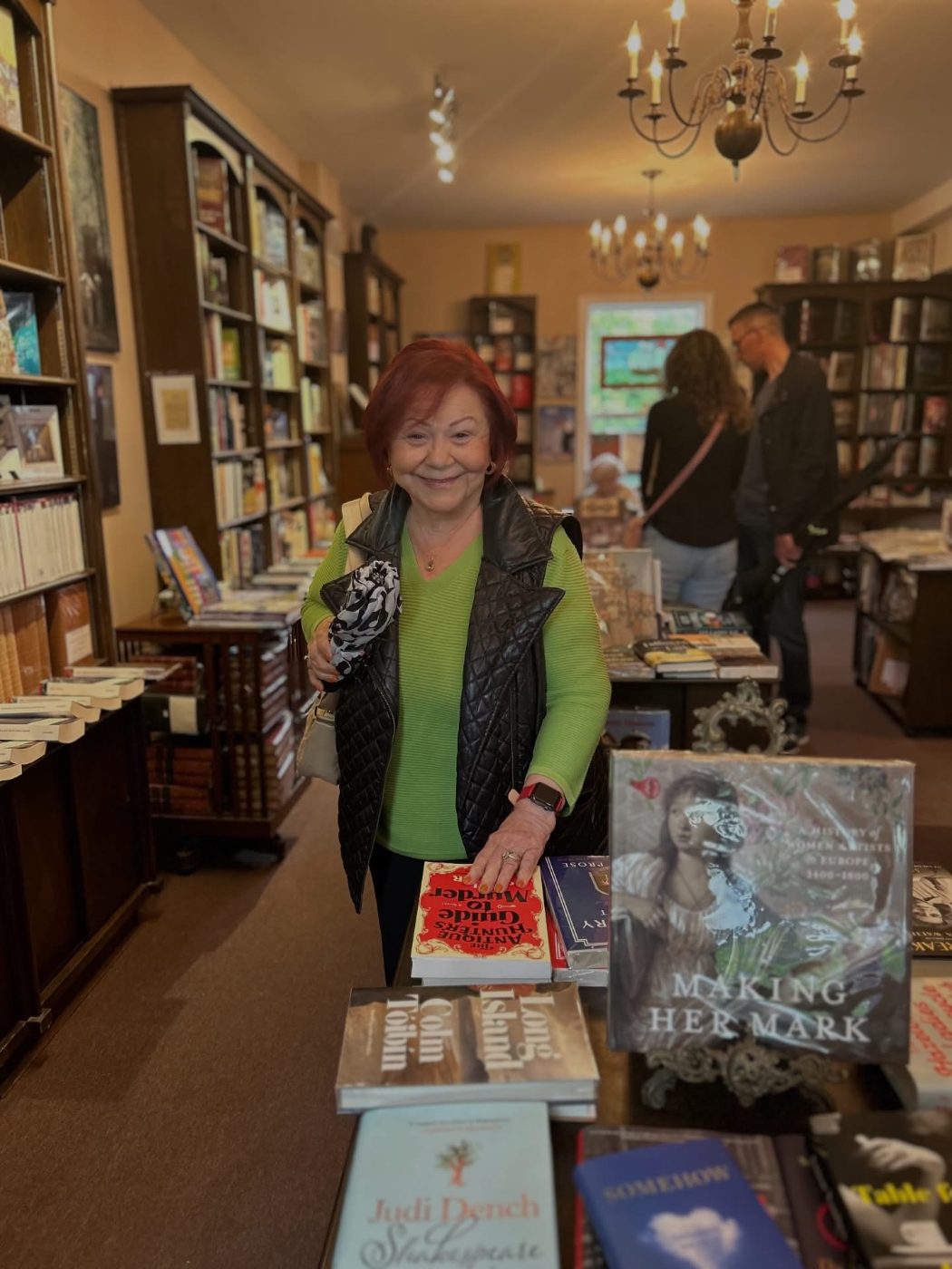 Eva browsing in a bookstore