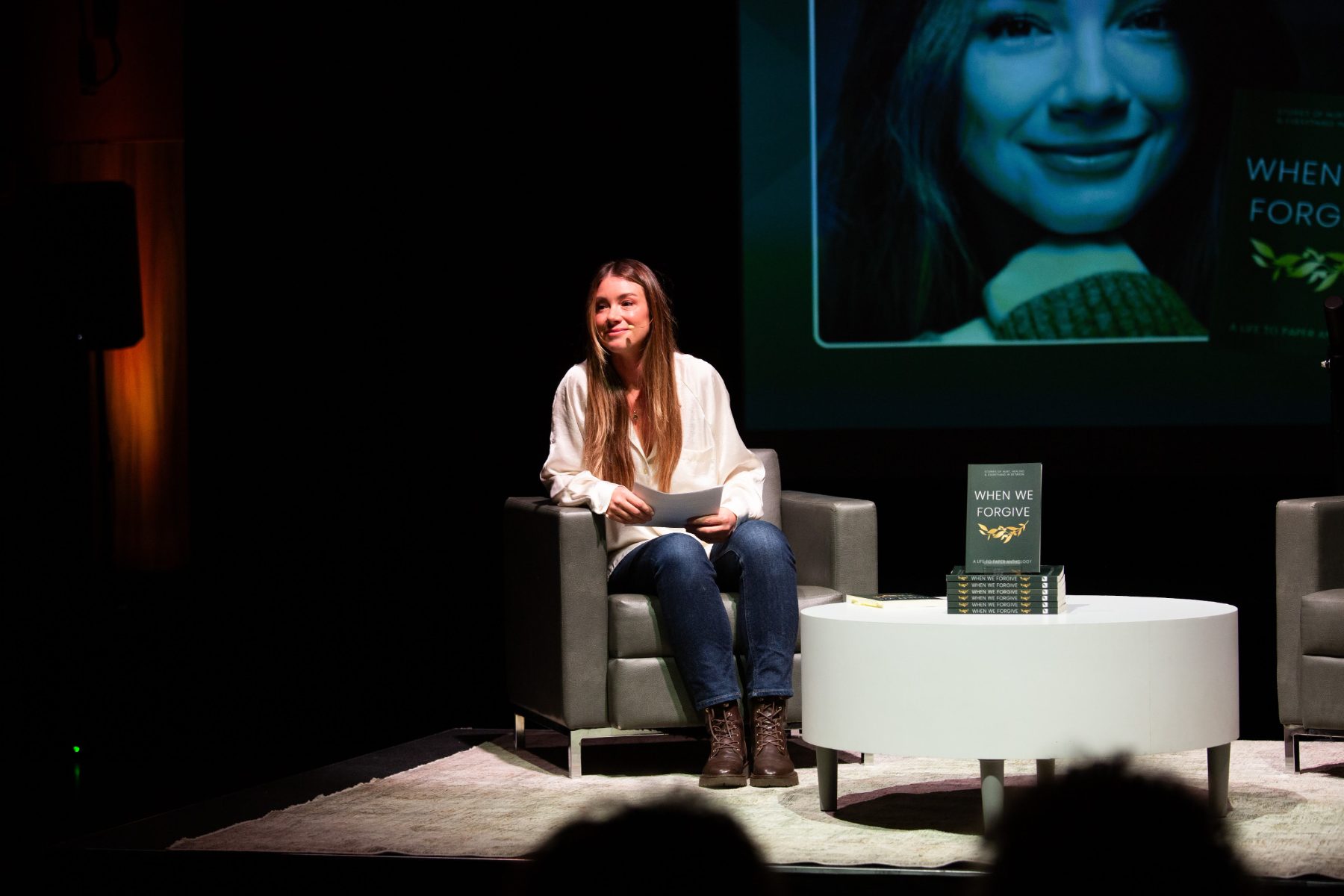 Tabitha on the When We Forgive stage